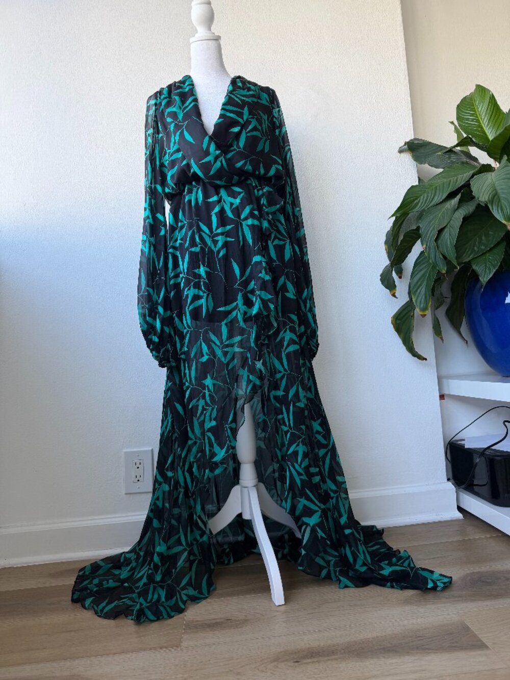 Caroline Constas - size M - black and green, long, flowy, backless dress
